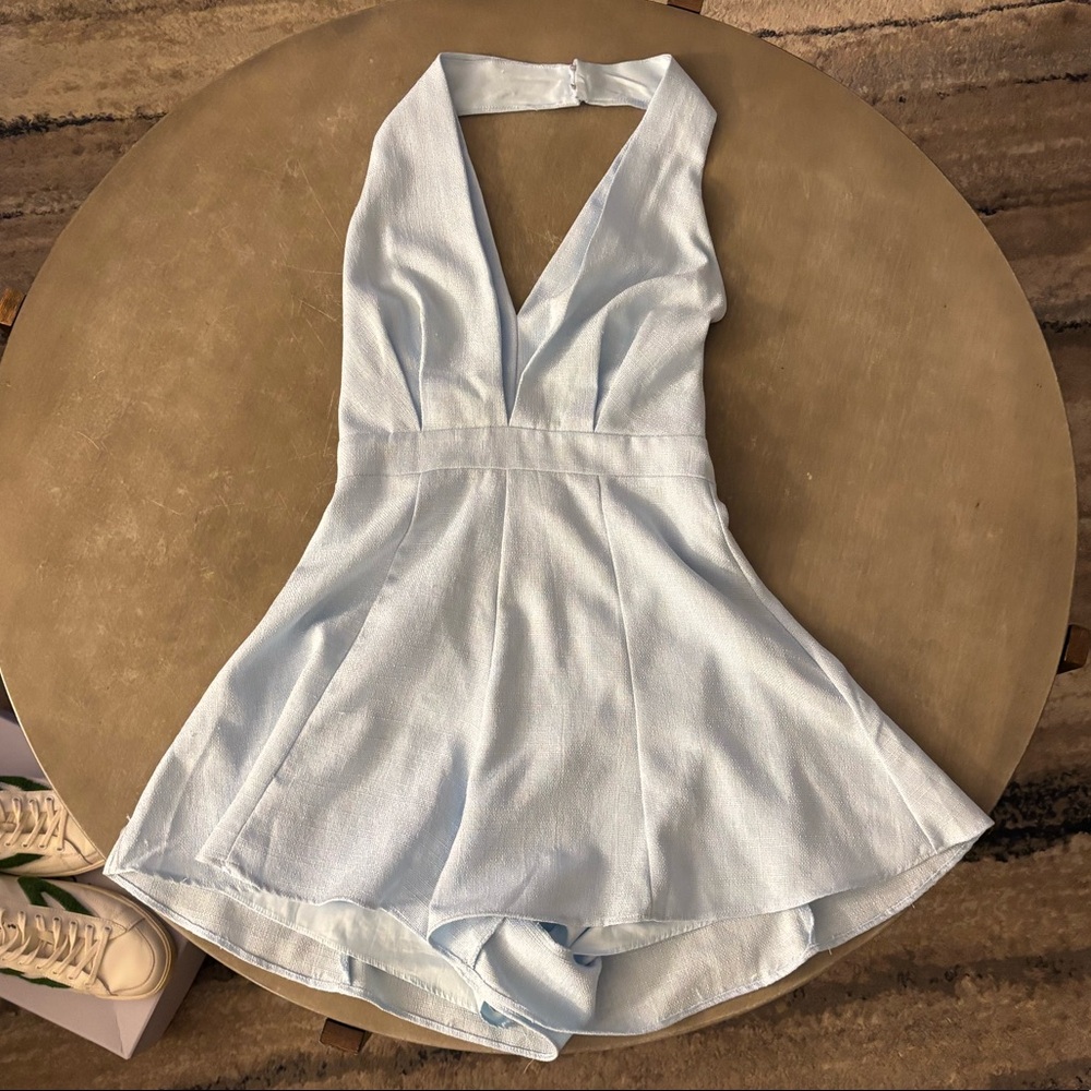 Spencer + Ella Blue Halter Neck Low Back Romper